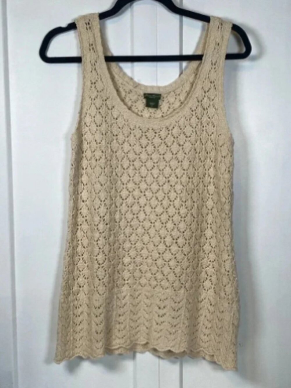 Eddie Bauer | Cream Knit Crochet Boho Sleeveless Top - Medium - 100% cotton